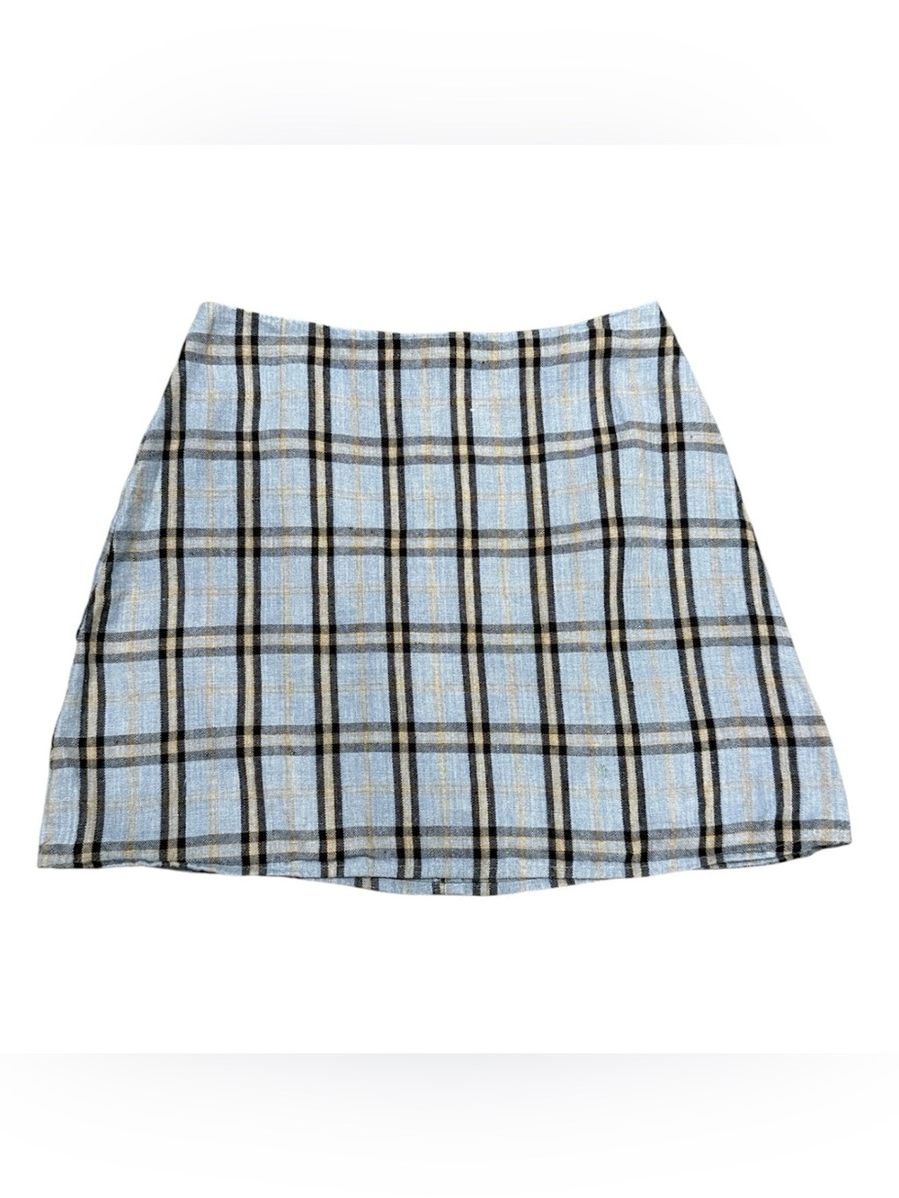 Reformation Light Blue Plaid Linen Mini Skirt size 2